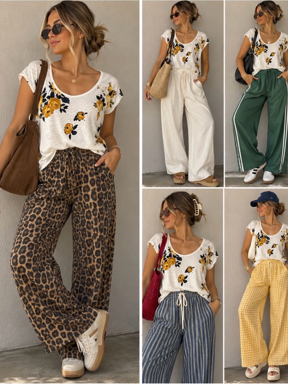 White & Mustard Floral Scoop Neck Tee | Lightweight Casual Top